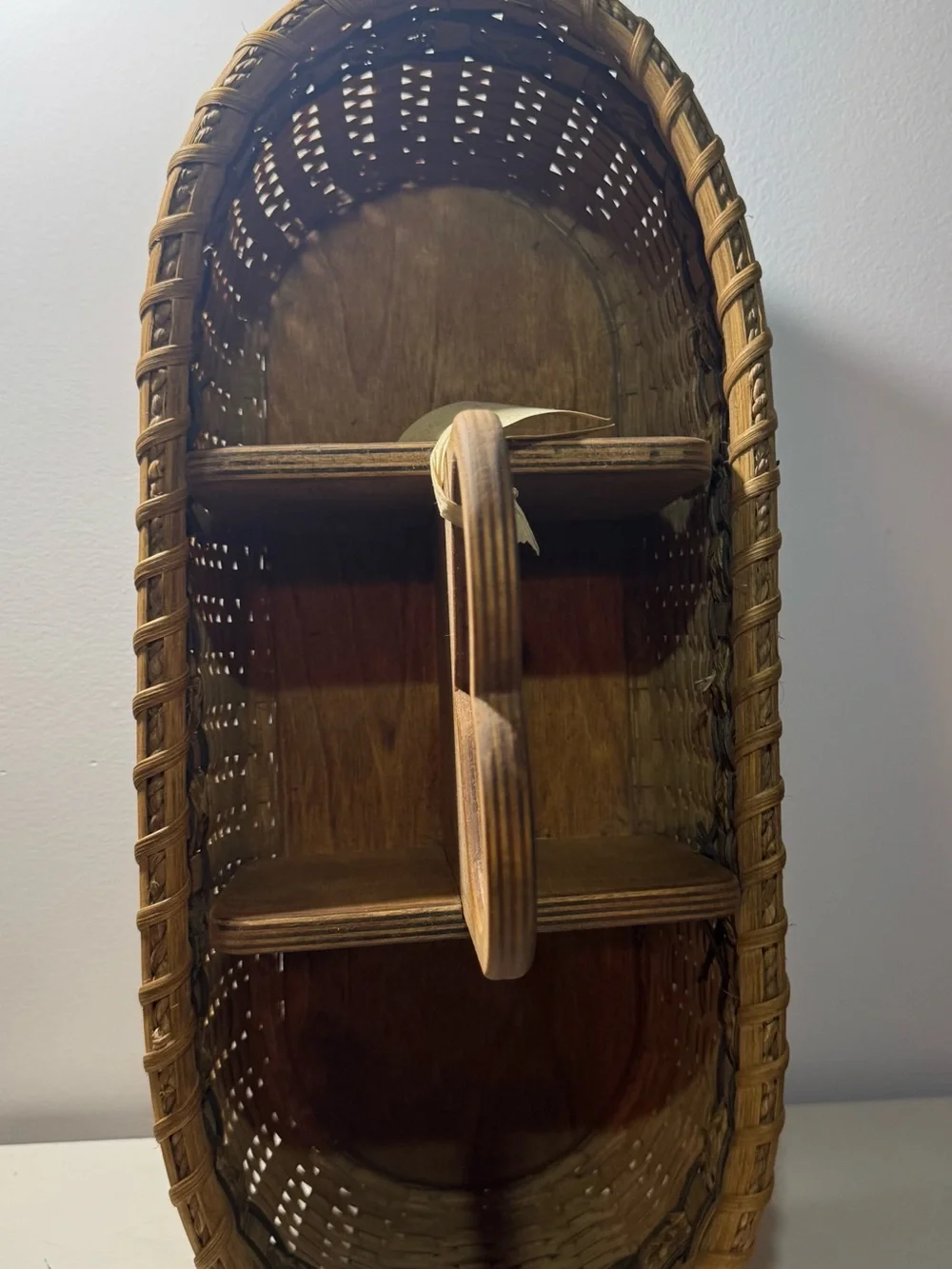 VTG Heart Handle Quilt Maker Caddy Basket w Wood Bottom -CottageCore/GrandmaCore